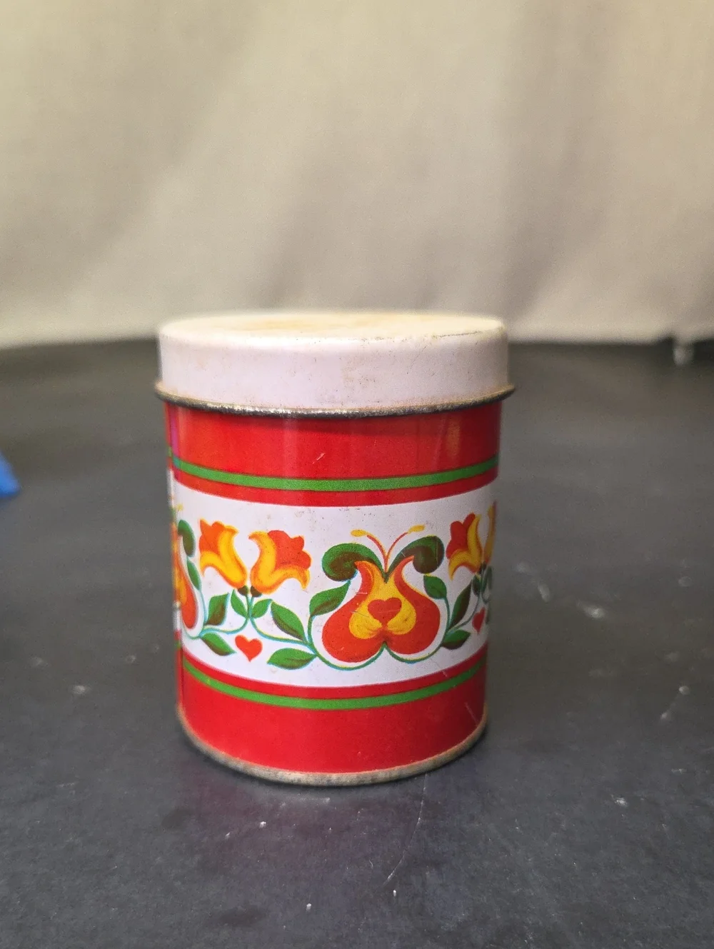 Vtg 1960s Ohio Art Co. Tin Recipe Box Folk Art Floral , Blue Metal Napkin Holder